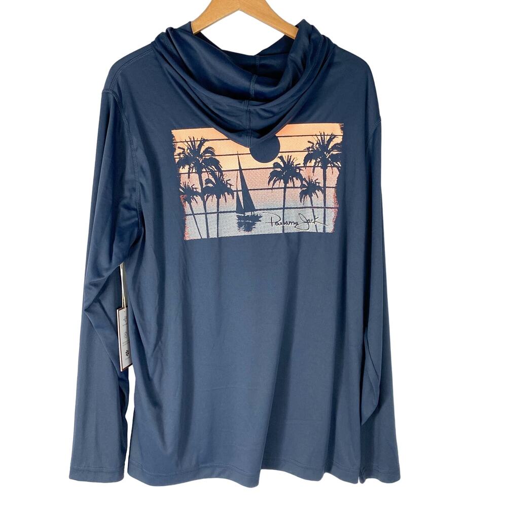 Panama Jack Performance Hoodie Men Size L Navy Sun Set Print UPF 50 Beach NWT